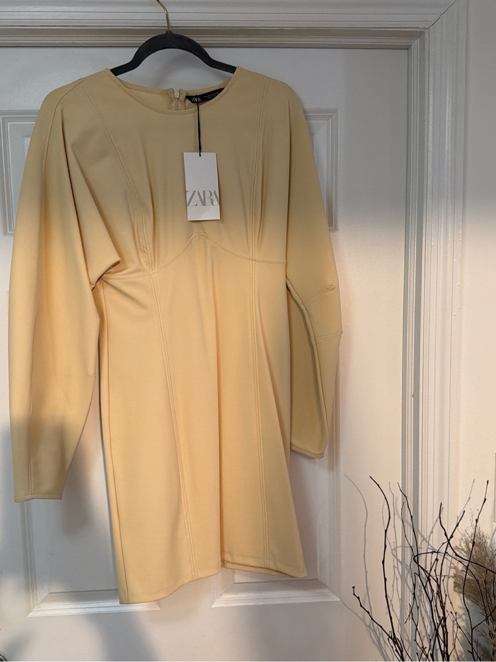 ZARA Pale Yellow Long-Sleeve Mini Dress